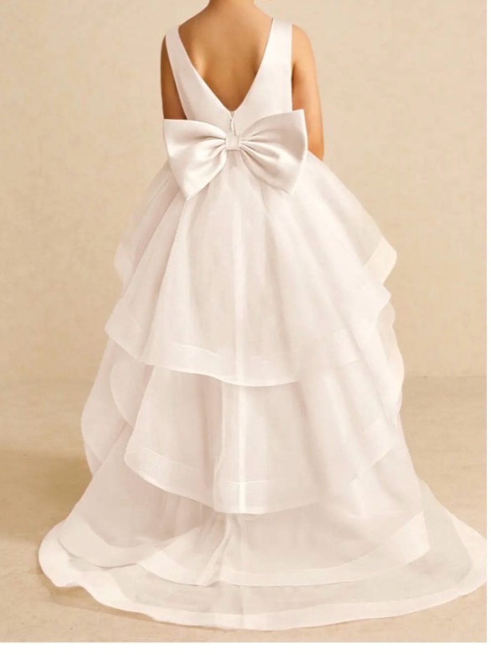 Azazie White Layered Tulle Flower Girl Gown with Back Bow